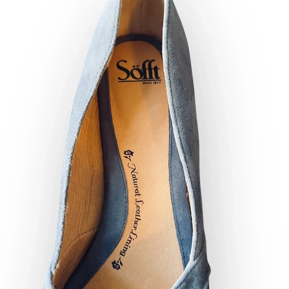 Sofft Olwen Women's Iris Blue Suede Open Toe Cork Platform Wedge Sandal Size 11M